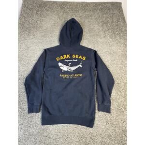 Dark Seas Hoodie Mens Small Black Pullover Fleece Shark Graphic Pacific-Atlantic